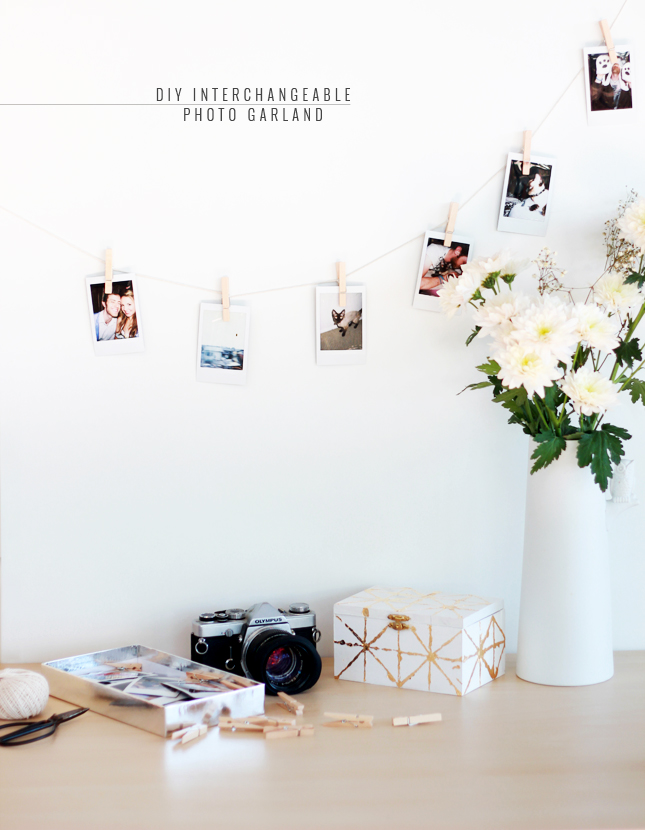 5 Minute DIY | Interchangeable photo garland (via www.highwallsblog.gr.com)