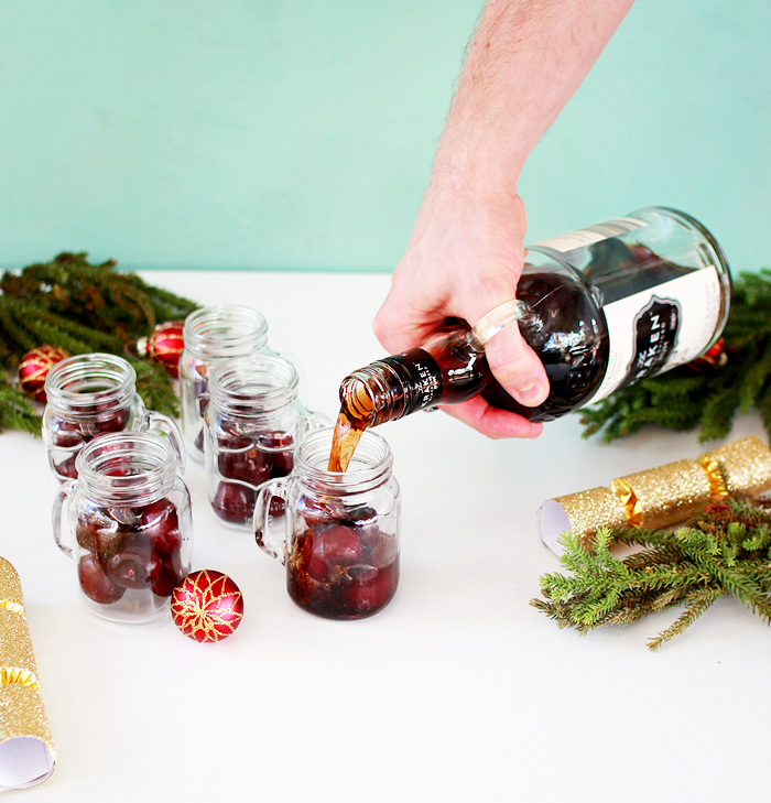 Rum Soaked Cherry Shooters! This spicy and sweet shooter is the perfect boozy dessert or nightcap for the festive season!